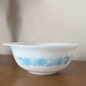 Vintage Glasbake Blue Thistle Flower Pattern or "Cinderella" Series Mixing Bowl